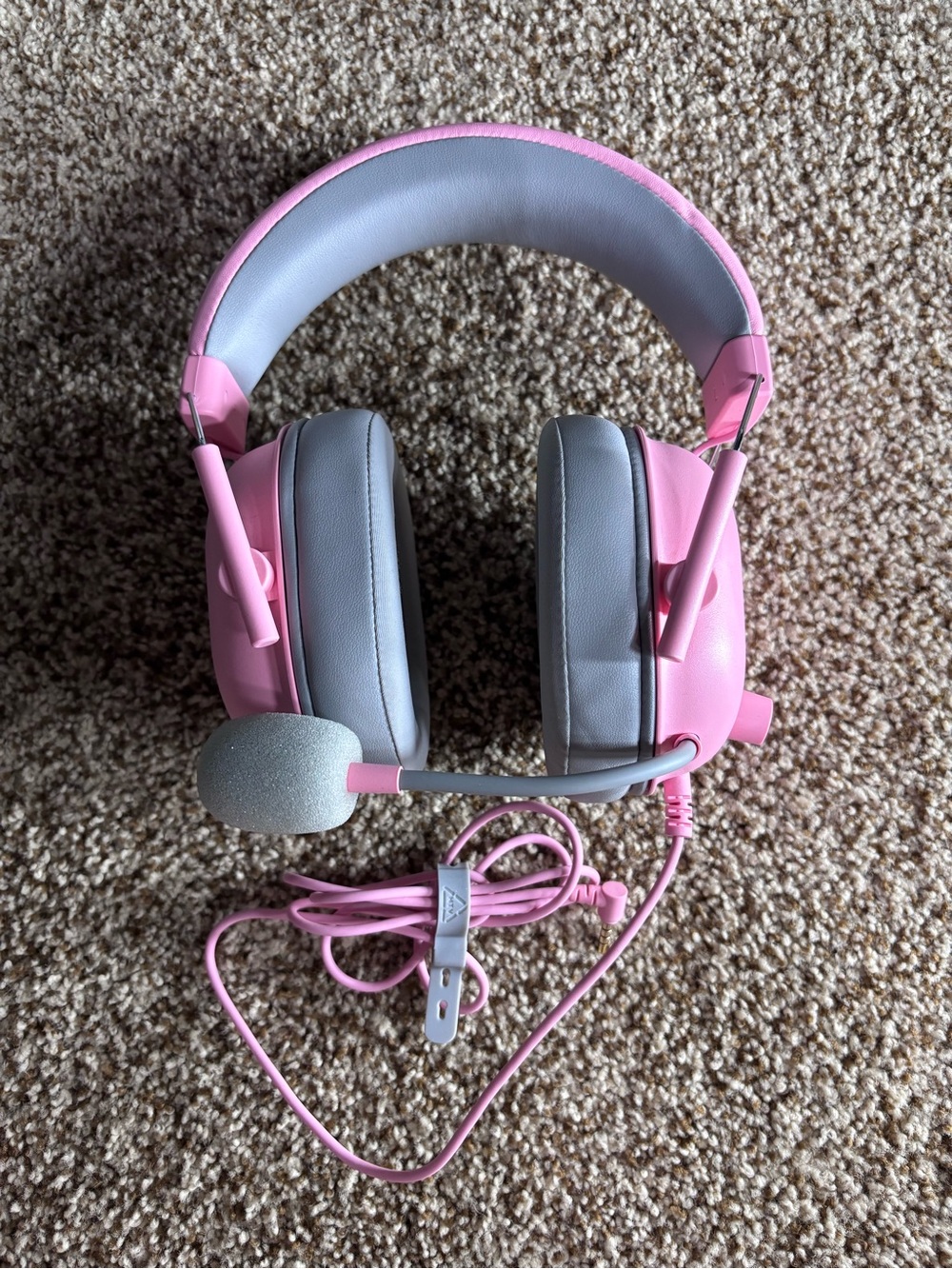 Razer Pink and Gray Over‑Ear Gaming Headset with Boom Mic